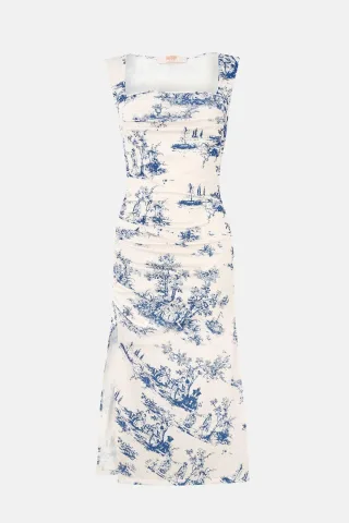 Ärmelloses bedrucktes Midikleid