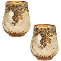 matches21 HOME & HOBBY Kerzenhalter Vintage Kerzengläser Set Outdoor Windlicht Laternen gold 10 cm (2 St), Moderner Glas Teelichthalter als Kerzenständer Tisch-Deko Balkon