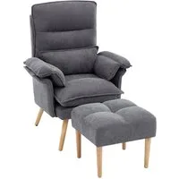 Merax Relaxsessel mit Hocker, 5-fach verstellbarer Liegesessel Lesesessel (85 × 78,5 × 112 cm, 1-St., Relaxsessel inkl. Hocker), Polstersessel mit Kissen & Massivholzbeinen, Loungesessel aus Leinen