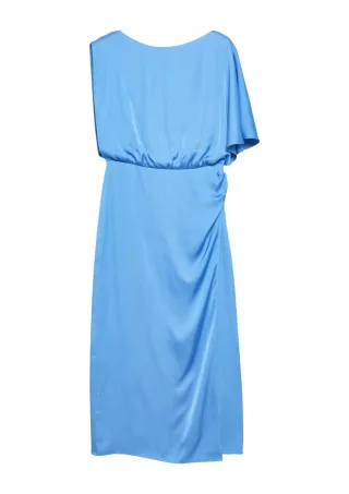comma - Asymmetrisches Satinkleid mit Drapierung blau - Gr. - 40