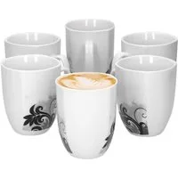 van Well Becher 6er Set Kaffeebecher Black Flower 33cl, Porzellan