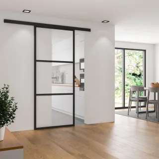 Loftschiebetür 755x2035mm Alu-Profil schwarz beschichtet klarglas Komplettset