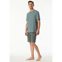 Schiesser Pyjama Casual Essentials (2 tlg., 0) mit unifarbenem Oberteil und gemusterter Hose