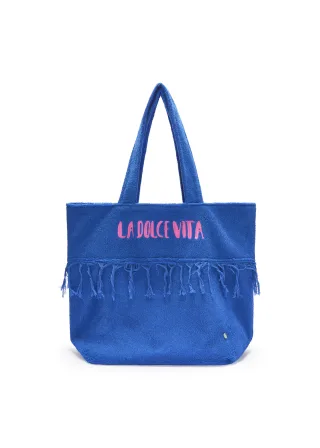 Frottee-Shopper aus Baumwolle mit Schriftzug blau - Gr. - one size