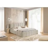 yourhouse24 Polsterbett Micandi Bouclé, Rillen-Design inkl. Metallrahmen, Voluminöses Wolkenbett mit großem Bettkasten