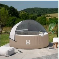 HOME DELUXE Whirlpool SPLASH inkl. Kissen, Getränkehalter und Sonnendach - Ø208 cm, aufblasbares Aufstellbecken, aufblasbar per Knopfdruck - für bis zu 6 Personen, Outdoor Whirlpool