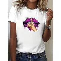 RMK T-Shirt Damen Shirt Top Sommer Basic Mund dicke Lippe Lips Psst