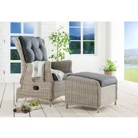 Destiny Balkonset CASA RELAX CASA Sessel mit Fußhocker, vintage grau, (4-tlg., 1 Sessel stufenlos verstellbar und 1 Fußhocker, inkl. Polster), Aluminium, Polyrattan