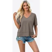 Imily Bela T-Shirt Damen Lässige Kurzärmelige Fließende Oberteile (Packung, 1-tlg., 1per-Pack) einfarbig