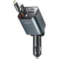 JOYROOM JR-CCL05 KFZ-Adapter Kfz-Stecker (Zigarettenanzünder) zu USB-C Buchse, USB-A Buchse, Lightning Kabel, USB-C Kabel, 80 cm, 4-in-1 Autoladegerät mit 30W Schnellladen und zwei Einzugskabeln