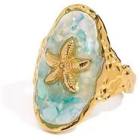 ROUGEMONT Fingerring Extravaganter Sommerring Trend Gold Türkis Gr.7, Wasserfest