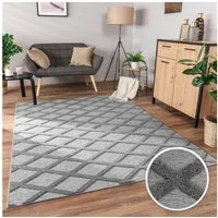 Paco Home Teppich Utrecht 642, rechteckig, Höhe: 4 mm, Kurzflor, Uni Farben, 3D-Design, Rauten Muster, Hoch-Tief Effekt