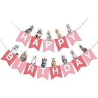 BRUBAKER Wimpelkette Happy Birthday mit Party Katzen - Geburtstag Deko Party Banner, Geburtstagsgirlande für Jungen und Mädchen - Tier Girlande