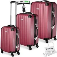 tectake Trolley Hartschalenkoffer-Set aus robustem ABS-Kunststoff, 360° drehbar, 4 Rollen, inkl. Kofferwaage und -anhänger, mit Sicherheits-Zahlenschloss