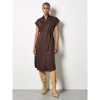 Apricot Midikleid Unifarbenes Hemdblusenkleid mit Bindeband
