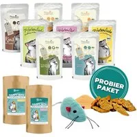 Pfotenliebe Schnupperpaket für Katzen - 8 x 100g mit Futtertopping Garnele, Nassfutter für: Katzen