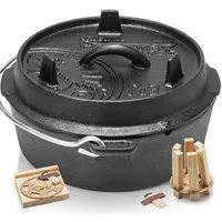 Petromax Schmortopf Feuertopf ft3 mit Deckel ohne Füße Dutch Oven, Gusseisen (Spar-Set, 3-tlg., für 1-3 Personen geeignet), Deckel mit Henkel, als Pfanne nutzbar, Topf induktionsgeeignet