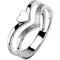 Taffstyle Fingerring Damenring Chevron Herz aus Edelstahl filigran elegant Silber modern (Geschenke für Frauen zum Geburtstag Muttertag Valentinstag Weihnachten), Damen Band Ring Fingerring sandgestrahlt Silber Damenring Bandring