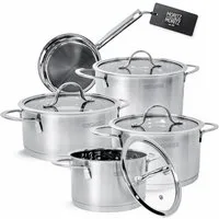 Moritz & Moritz Topf-Set Edelstahl Kochtopfset 9-teilig, 5 Kochtöpfe inkl. 4 Glasdeckel, Edelstahl (Set, 9-tlg., Set), für alle Herdarten