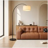 OYLCDI Stehlampe Bogenleuchte,Moderne Stehlampe mit Textilschirm Stoff Ø 36cm, Bogenlampen, Fußschalter und Textilkabel, E27(Glühbirne nicht enthalten) für wohnzimmer Leselampe Schlafzimmer,Büro Arbeitslampe, Wohnzimmerleuchte,Skandinavischer