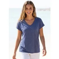 Beachtime by Lascana V-Shirt mit fixiertem Ärmelumschlag aus luftiger Viskose-Qualität