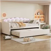 Flieks Daybett, LED Tagesbett Schlafsofa Kinderbett 90x200cm mit Ausziehbett 90x190cm