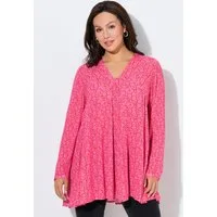 Ulla Popken Longbluse Bluse Blüten A-Linie Carré-Ausschnitt Langarm