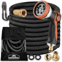Gardebruk Bewässerungsschlauch, 7,5m 3fach Latexkern Vollmessing Adapter 1/2" 3/4" Zoll Tasche Schwarz