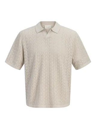 JACK&JONES - JORTYLER KNIT SS SPLIT NECK POLO SN Feather Gray - Gr. - XL