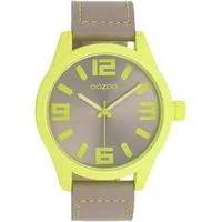 OOZOO Quarzuhr XXL Armbanduhr C0904 Damen 46 mm taupe gelb Lederband