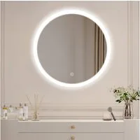 WDWRITTI Schminkspiegel Kosmetikspiegel Rund mit LED beleuchtung 60cm Wandmontage (Wandspiegel Badspiegel, Touch, Wandschalter), Helligkeit dimmbar, 3000/4000/6500K, Memory