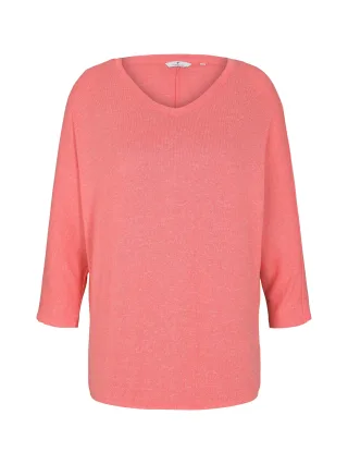 Tom Tailor - Meliertes Shirt mit elastischem Bund strong peach melange - Gr. - M