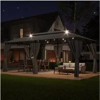 HOMALL Pavillon 300x600cm Wetterfestes Gartenpavillon mit 6 Seitenwänden und Solar-LED, mit 6 Seitenteilen, Gartenpavillon für 10-12 Personen, Winterfest und Wasserdicht