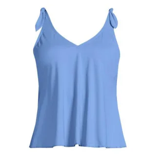 Tankini-Top mit geknoteten Trägern und Flattersaum für Damen in F-Cup, Damen, size: regular, Blau, Elasthan/Polyester-Mischung, by Lands' End