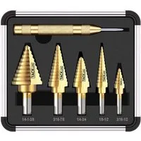 TACKLIFE Bohrersatz Schritt Bohrer Set mit & automatische Center Punch insgesamt 50 Größen
