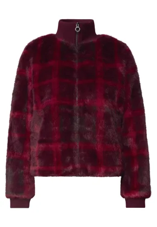 Street One - Fake Fur Blouson mit Strickdetails und Print plummy brown - Gr. - 36