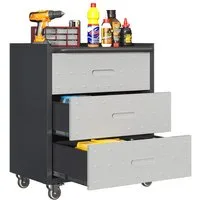 bizoemade Werkzeugwagen Heavy-Duty 3-Schubladen Tool-Cabinet Metall, mit Rollen, Grau-Schwrz, max. Traglast:90 kg, (1-tlg), Schwerer Metall-Werkzeugwagen 88x75x42cm