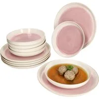 MamboCat Tafelservice 12tlg Tafelservice Reactive Glaze Paris 6 Personen Pink, Steingut
