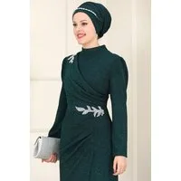 fashionshowcase Maxikleid Damen Abendkleid im Abaya-Stil - Modest Fashion mit Schmuckdetails Langärmlig, Blickdicht, voll Bedeckt