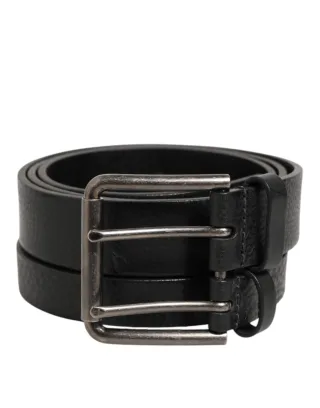 Dolce & Gabbana Schwarzer Doppelriemen Leder Gürtel mit Silberner Schnalle