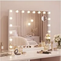 SONGMICS Schminkspiegel mit Beleuchtung, Kosmetikspiegel Touch-Steuerung, dimmbar, Handyhalter, 18 LEDs, mit USB-A und USB-C, 62 x 80 x 10 cm (L X B X H)