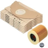McFilter Staubsaugerbeutel (10 Stück) + 1 Filter, passend für Kärcher MV 2 WD 2 A 2003 A 2004 WD 2.200 WD 2.210 WD 2.240 WD 2.250 uvm., 11 St., Hohe Reißfestigkeit, Formstabile Deckscheibe, 2-lagig