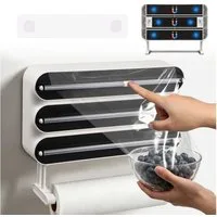 JOYOLEDER Küchenrollenhalter 4-in-1 Frischhaltefolienspender mit Küchenrollenhalter, (Platzsparender Wandrollenhalter, magnetisch & ohne Bohren), Folienschneider für Frischhaltefolie & Alufolie