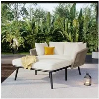 Merax Loungebett, mit Stahlrahmen und Kissen,Gartenliege,Gartenlounge,Gartenmöbel