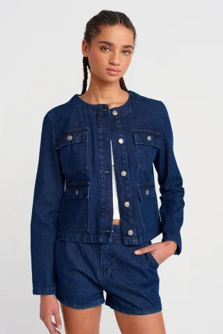 Damen Baumwoll-Denim-Pufferjacke