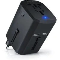 BEARWARE Reisestecker, Reise Steckdosen Adapter weltweit mit USB Ladegerät Reiseadapter, Universal, USB Ladestation, für 140 Länder/Regionen, 2x USB Buchse