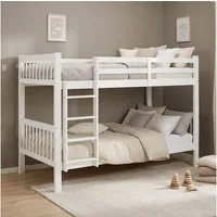 Homestyle4u Etagenbett 90x200 Kinderbett Zwillinge Weiß Doppelstockbett Hochbett Treppe Holz (Komplett-Set mit 2x Lattenrost, 2x Matratze mit OEKO-TEX® Standard 100), Kiefer, umbaubar zu 2 Betten, einzeln stellbar, geteilt