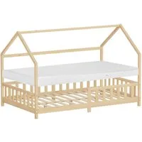 ML-DESIGN Spielbett Hausbett Kinderbett inkl. Lattenrost kreativ Bodenbett für Kinder, Abenteuerbett mit Matratze H-16 cm 120x200cm Holzbett Bettgestell