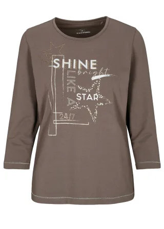 CLARINA - Rdh.-Sweatshirt, 3/4 Arm,Druck mokka - Gr. - 42