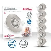 B.K.Licht LED Einbauleuchte 6er Set Bad Einbaustrahler, Dimmbar, IP44, LED Einbauspots, Dimmfunktion, LED fest integriert, Warmweiß, 3.000K, 480Lm, 4,9W, Kunststoff, 9 x 2,5 cm, Nickel